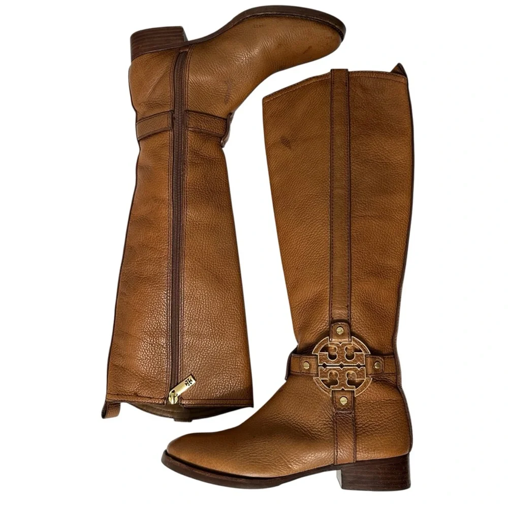 Tory Burch Tan Grained Leather Over Knee Boots Equestrian Riding Equestrian 5.5